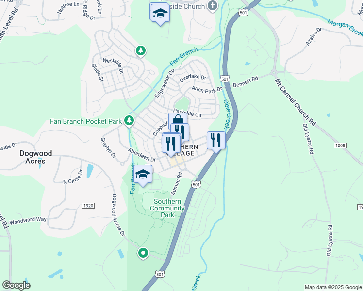 map of restaurants, bars, coffee shops, grocery stores, and more near in Chapel Hill
