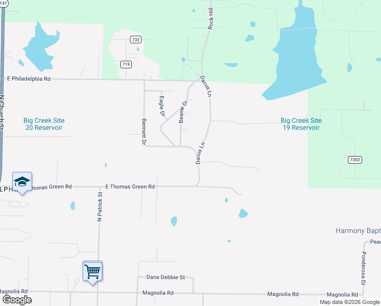 map of restaurants, bars, coffee shops, grocery stores, and more near 1317 County Road 479 in Jonesboro