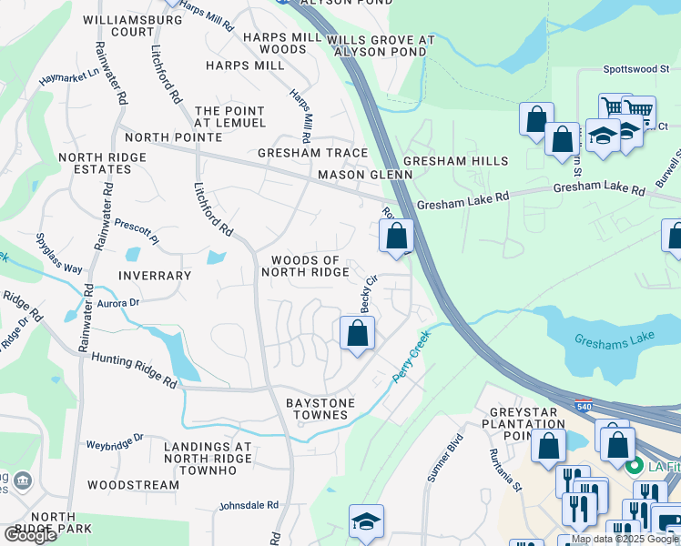map of restaurants, bars, coffee shops, grocery stores, and more near 2348 Florida Court in Raleigh