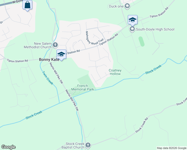 map of restaurants, bars, coffee shops, grocery stores, and more near 7714 Trophy Run Lane in Knoxville