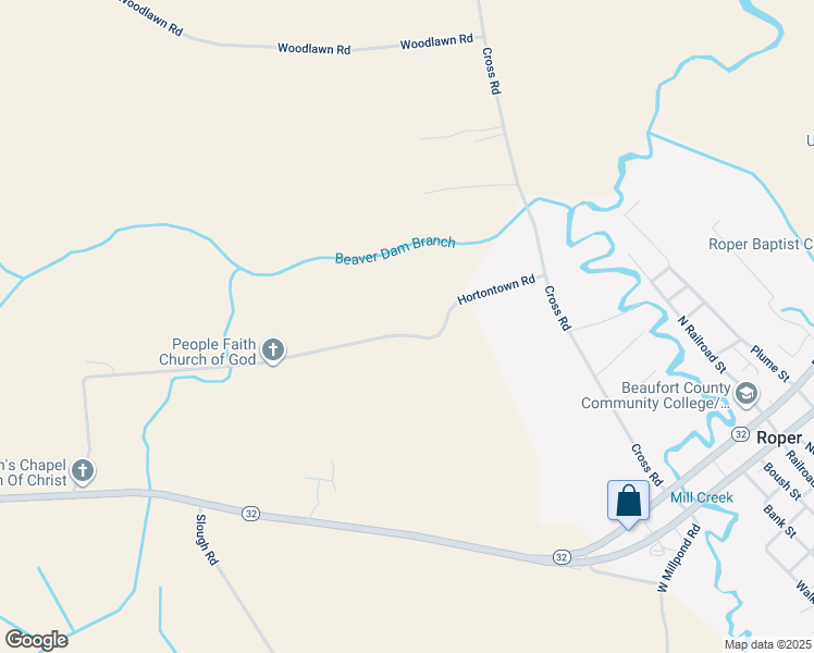 map of restaurants, bars, coffee shops, grocery stores, and more near Hortontown Road in Roper
