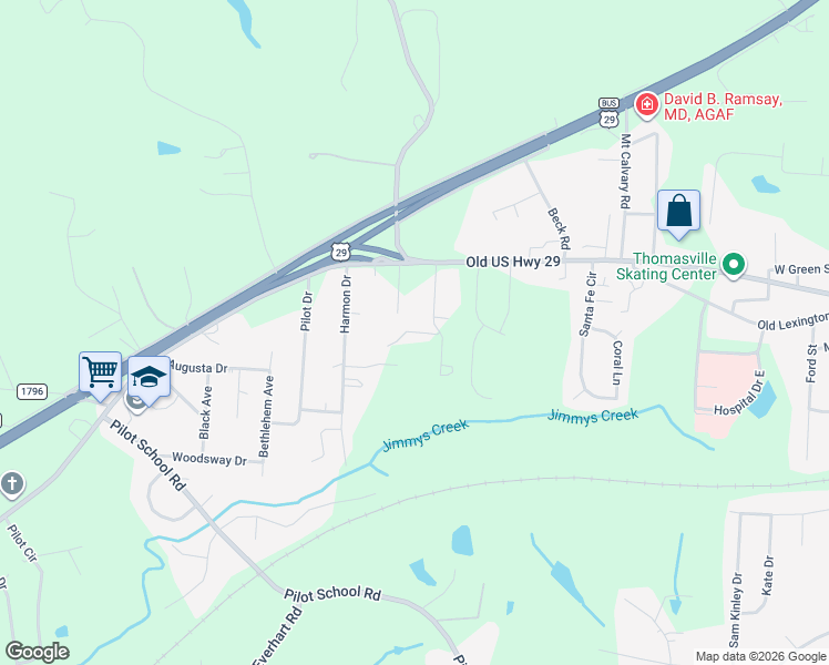 map of restaurants, bars, coffee shops, grocery stores, and more near 114 Hillside Drive in Thomasville