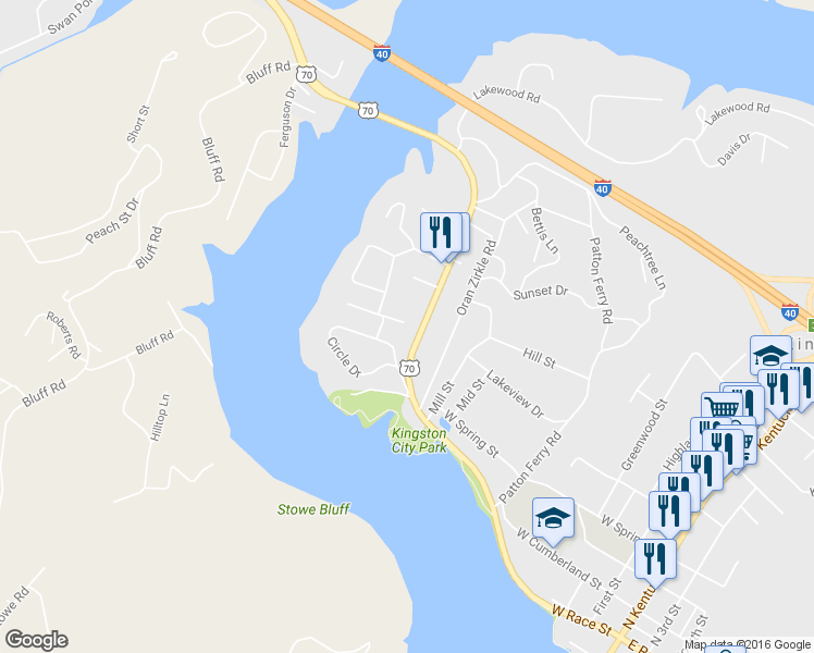 map of restaurants, bars, coffee shops, grocery stores, and more near 427 West Race Street in Kingston