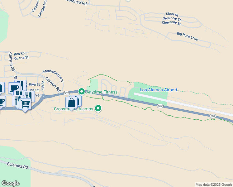 map of restaurants, bars, coffee shops, grocery stores, and more near 941 Tewa Loop in Los Alamos