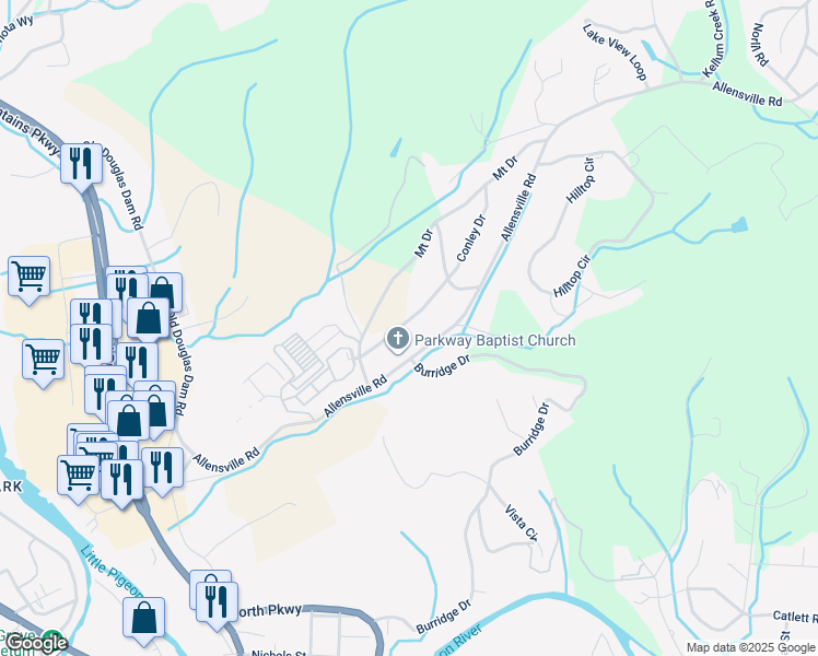 map of restaurants, bars, coffee shops, grocery stores, and more near 330 Conley Drive in Sevierville