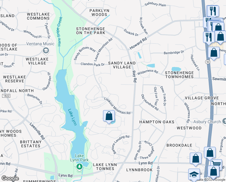 map of restaurants, bars, coffee shops, grocery stores, and more near 3150 Exacta Lane in Raleigh