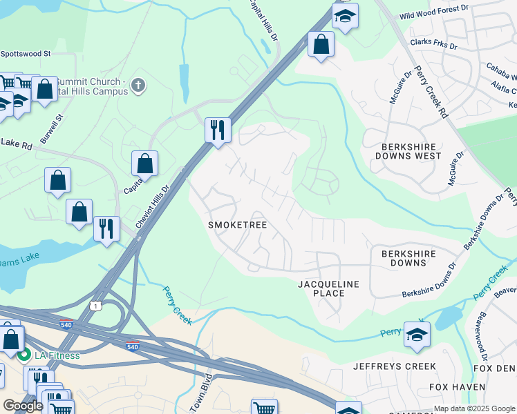 map of restaurants, bars, coffee shops, grocery stores, and more near 4633 Draper Rd in Raleigh
