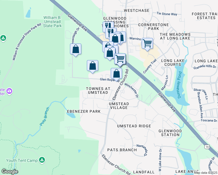map of restaurants, bars, coffee shops, grocery stores, and more near 8710 Cypress Grove Run in Raleigh