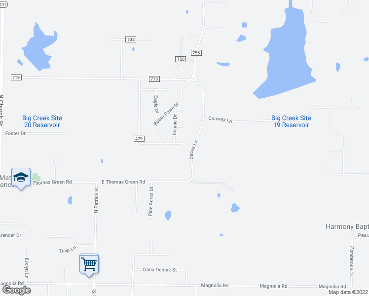 map of restaurants, bars, coffee shops, grocery stores, and more near 1317 County Road 479 in Jonesboro