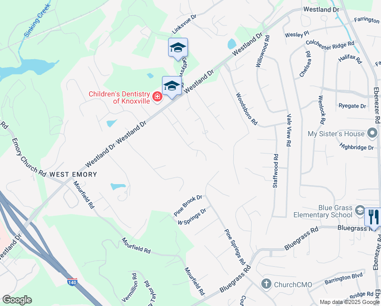 map of restaurants, bars, coffee shops, grocery stores, and more near 1209 Appaloosa Way in Knoxville