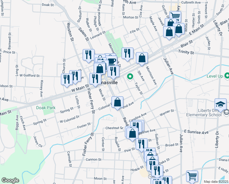 map of restaurants, bars, coffee shops, grocery stores, and more near 17 Randolph Street in Thomasville