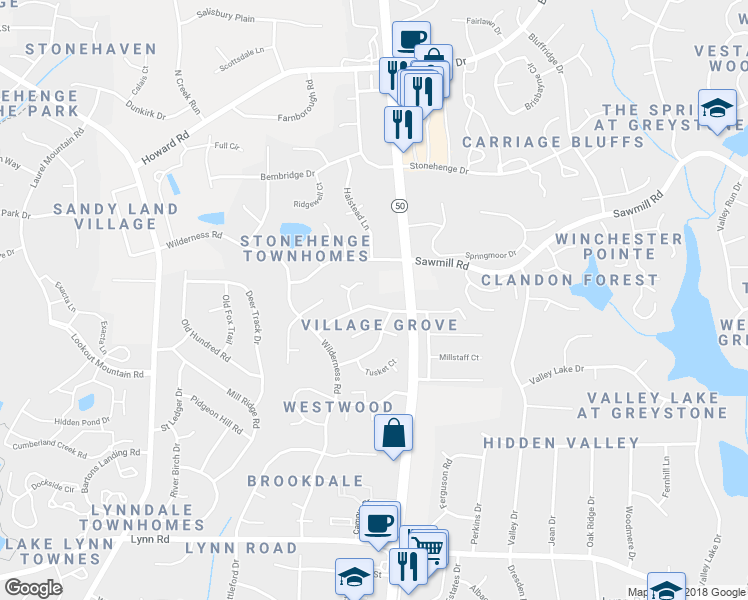 map of restaurants, bars, coffee shops, grocery stores, and more near 2420 Village Grove Road in Raleigh