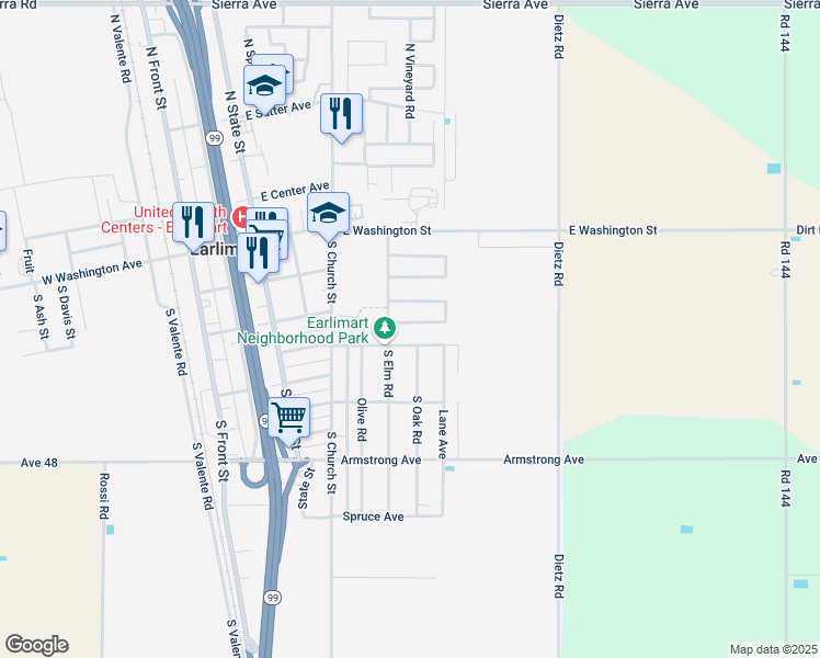 map of restaurants, bars, coffee shops, grocery stores, and more near 1175 East Franklin Avenue in Earlimart