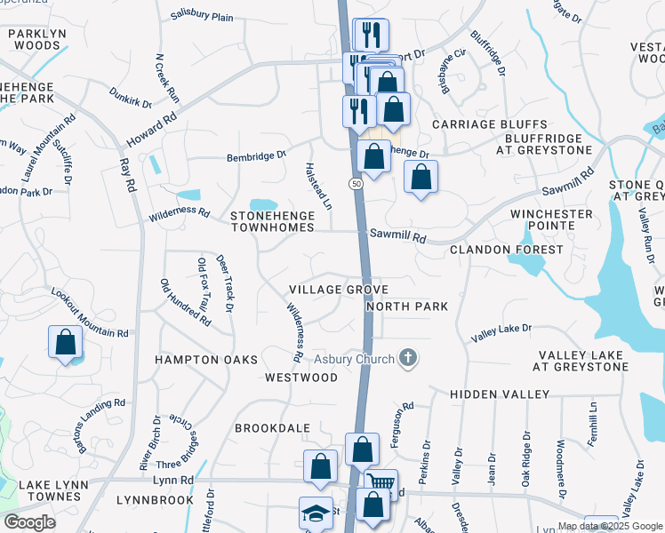 map of restaurants, bars, coffee shops, grocery stores, and more near 2420 Village Grove Road in Raleigh