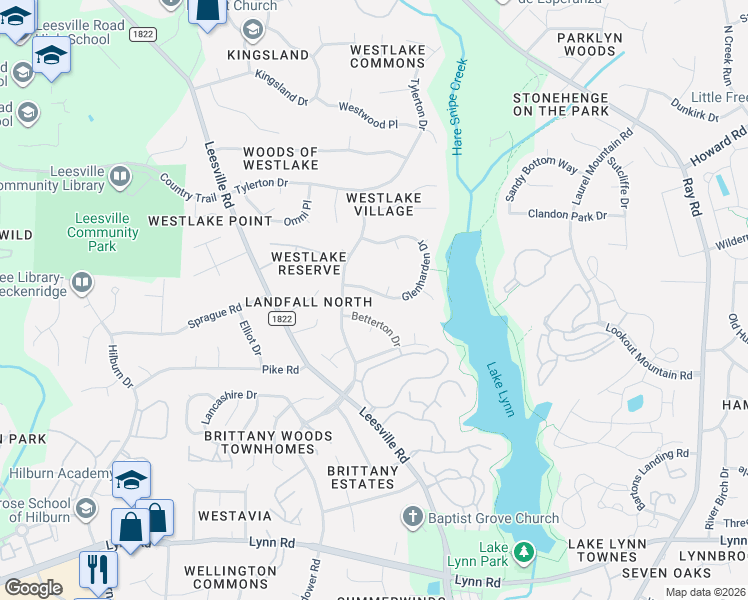 map of restaurants, bars, coffee shops, grocery stores, and more near 7500 Glenharden Drive in Raleigh