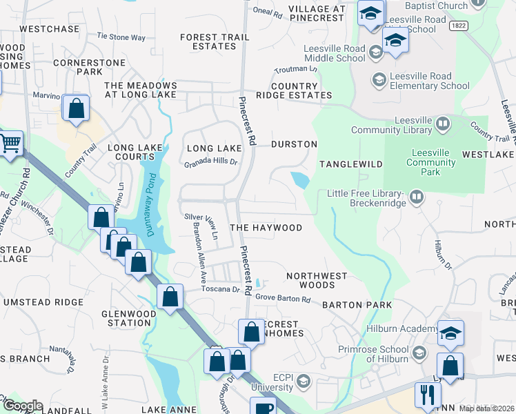 map of restaurants, bars, coffee shops, grocery stores, and more near 5265 Aleppo Lane in Raleigh