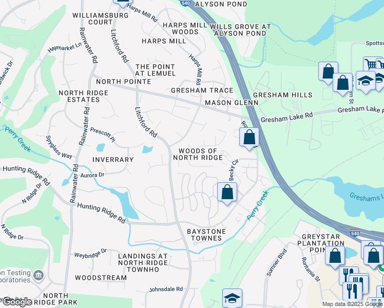 map of restaurants, bars, coffee shops, grocery stores, and more near 2300 Florida Court in Raleigh