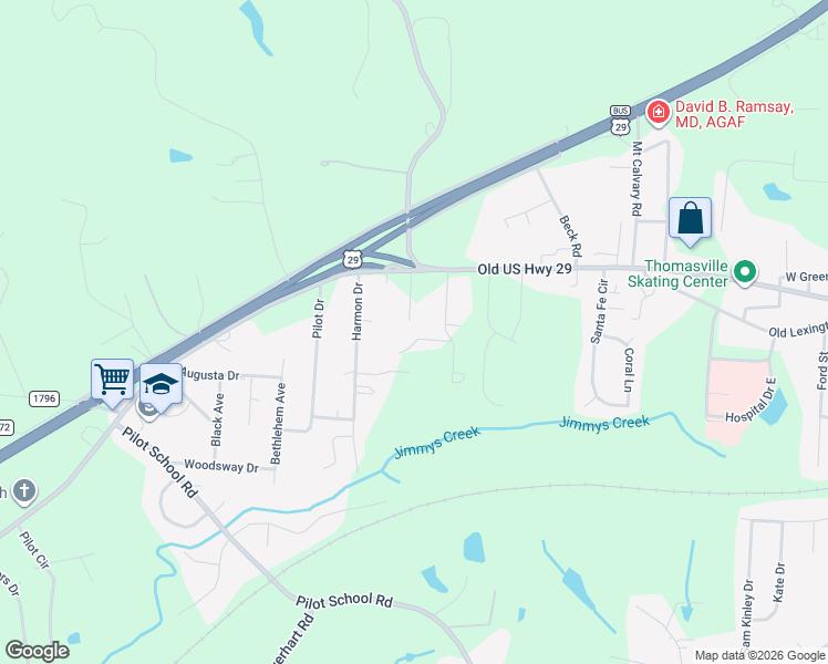 map of restaurants, bars, coffee shops, grocery stores, and more near 114 Hillside Drive in Thomasville