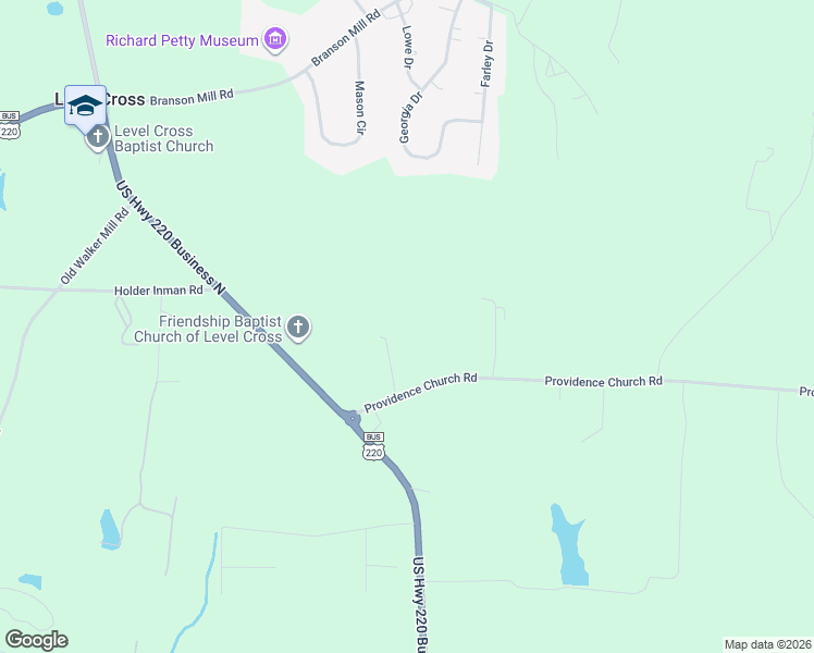 map of restaurants, bars, coffee shops, grocery stores, and more near 6052 Clyde Toomes Lane in Randleman