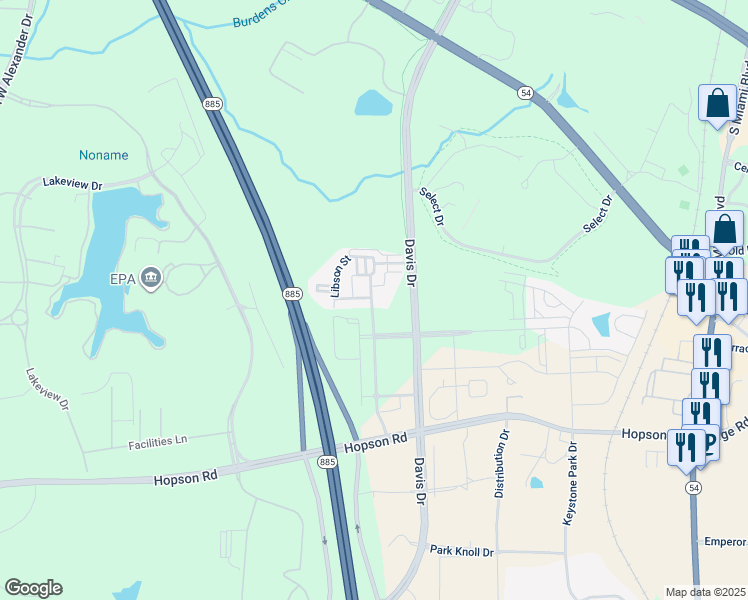 map of restaurants, bars, coffee shops, grocery stores, and more near 361 Avett Drive in Durham