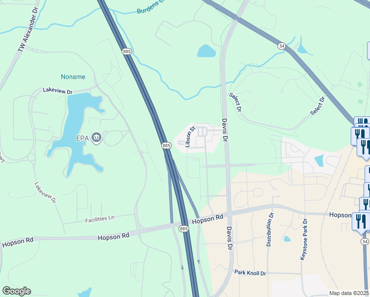 map of restaurants, bars, coffee shops, grocery stores, and more near 630 Libson Street in Durham