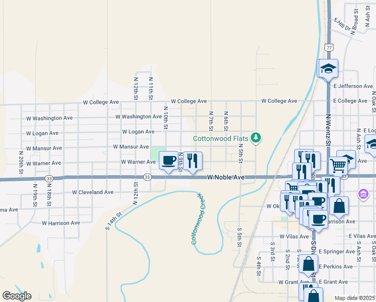map of restaurants, bars, coffee shops, grocery stores, and more near 902 West Warner Avenue in Guthrie