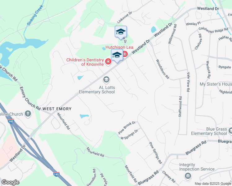 map of restaurants, bars, coffee shops, grocery stores, and more near 9320 Westland Drive in Knoxville