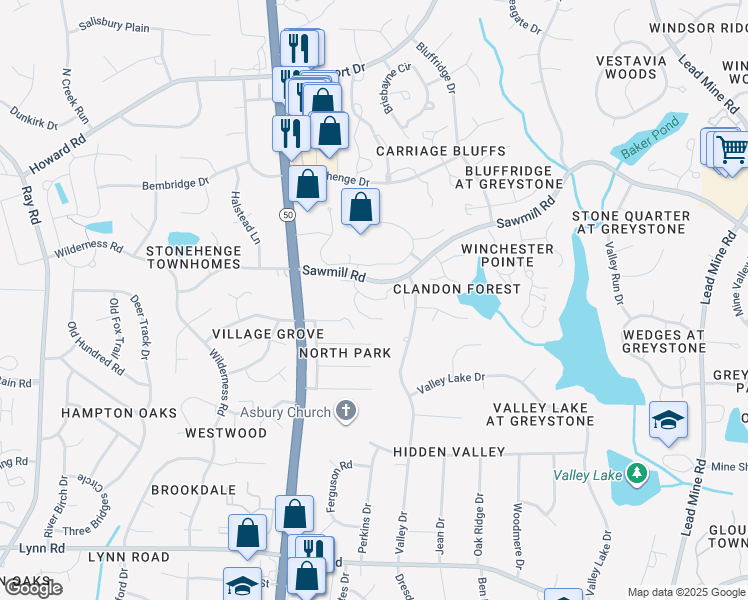 map of restaurants, bars, coffee shops, grocery stores, and more near 4565 Springmoor Court in Raleigh