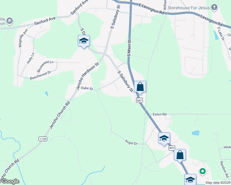 map of restaurants, bars, coffee shops, grocery stores, and more near 1007 Howard Street in Mocksville