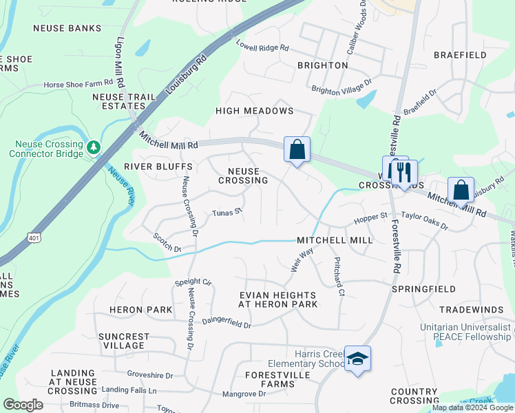 map of restaurants, bars, coffee shops, grocery stores, and more near 3628 Epperly Court in Raleigh