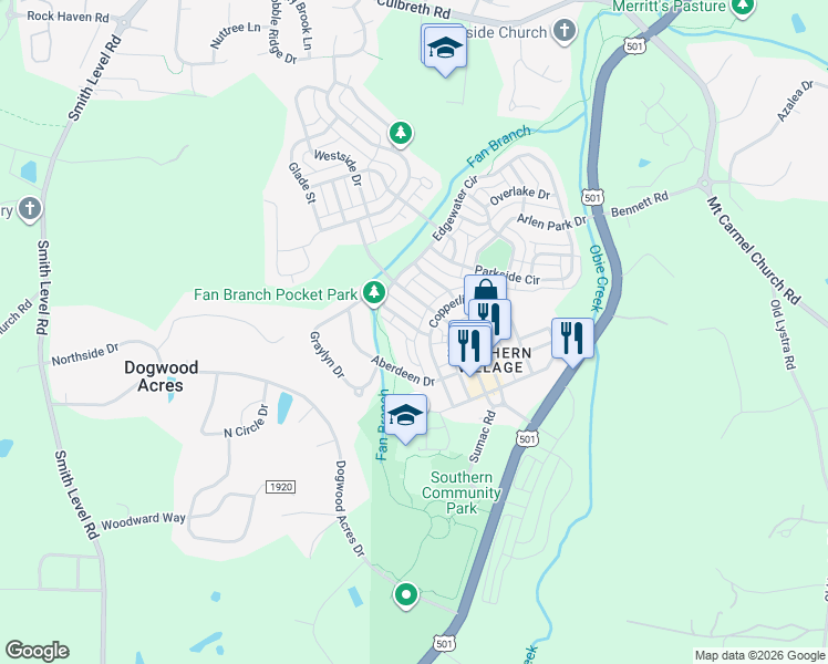 map of restaurants, bars, coffee shops, grocery stores, and more near 934 Edgewater Circle in Chapel Hill