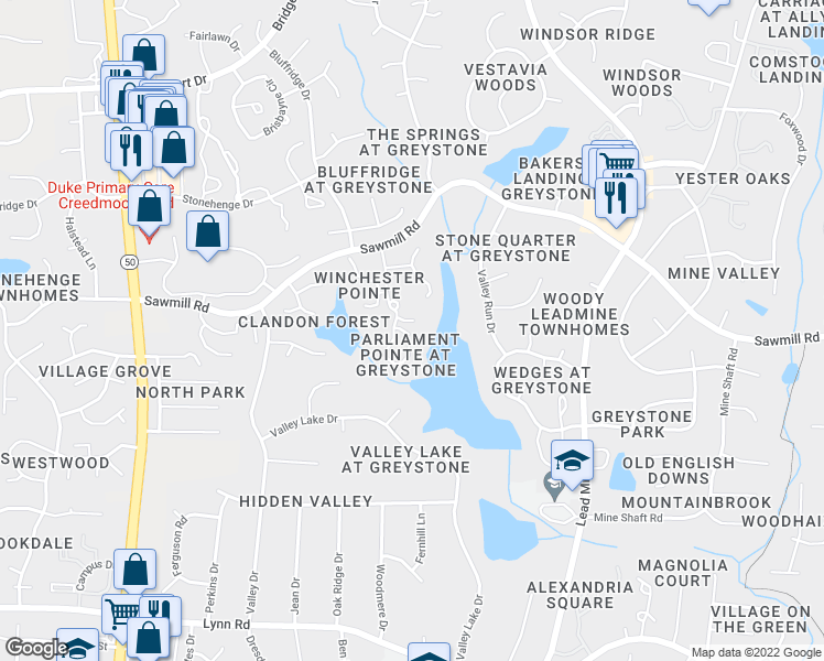 map of restaurants, bars, coffee shops, grocery stores, and more near 7440 Capstone Drive in Raleigh