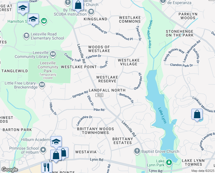 map of restaurants, bars, coffee shops, grocery stores, and more near 4108 Starboard Court in Raleigh