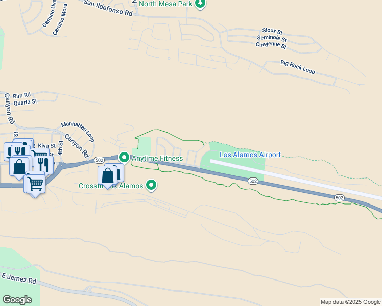 map of restaurants, bars, coffee shops, grocery stores, and more near 941 Tewa Loop in Los Alamos