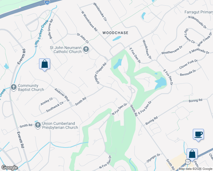 map of restaurants, bars, coffee shops, grocery stores, and more near 501 Smith Road in Knoxville