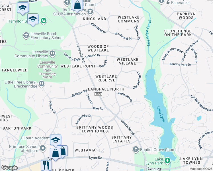 map of restaurants, bars, coffee shops, grocery stores, and more near 4108 Starboard Court in Raleigh