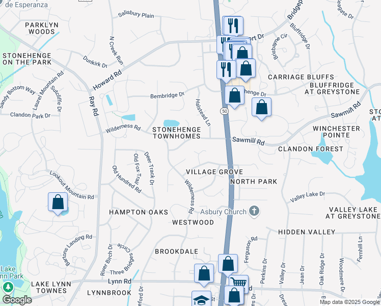 map of restaurants, bars, coffee shops, grocery stores, and more near 2509 Torbay Court in Raleigh