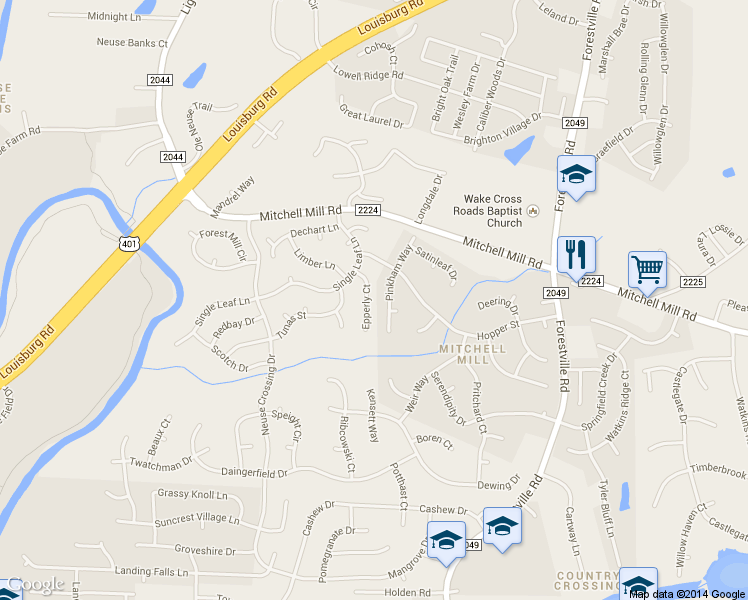map of restaurants, bars, coffee shops, grocery stores, and more near 3521 Pinkham Way in Raleigh
