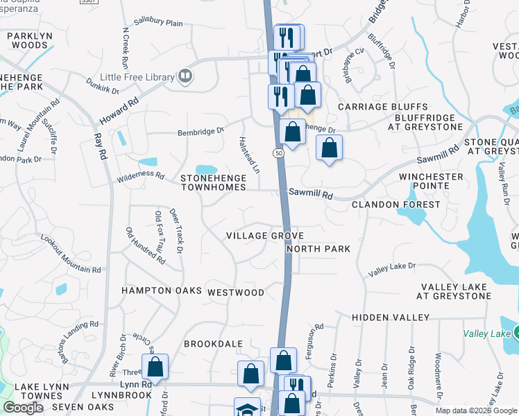 map of restaurants, bars, coffee shops, grocery stores, and more near 2428 Village Grove Road in Raleigh