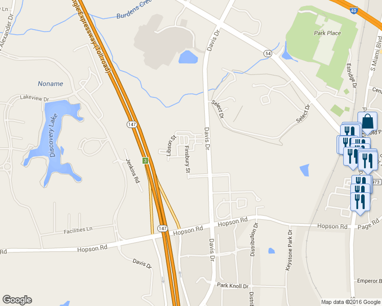 map of restaurants, bars, coffee shops, grocery stores, and more near 601 Finsbury Street in Durham