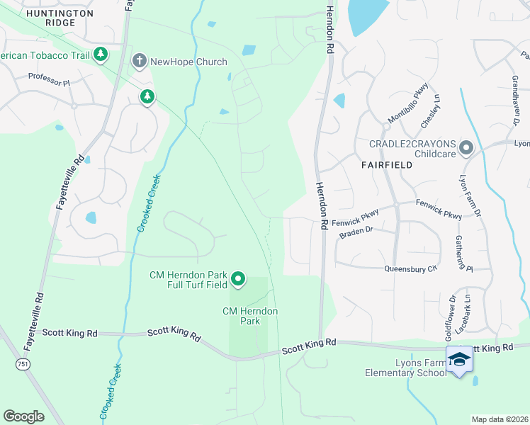 map of restaurants, bars, coffee shops, grocery stores, and more near 1404 Fenwick Parkway in Durham