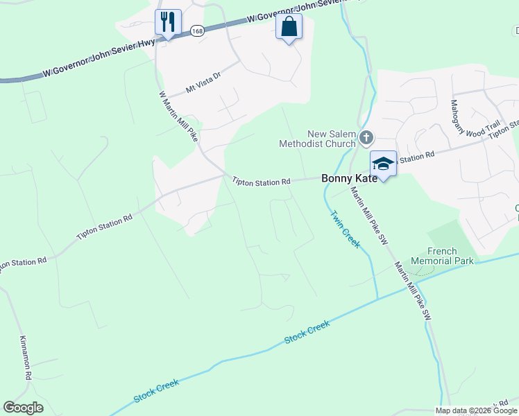map of restaurants, bars, coffee shops, grocery stores, and more near 7622 Goddard Road in Knoxville