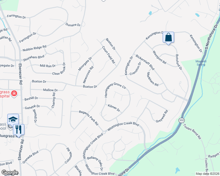 map of restaurants, bars, coffee shops, grocery stores, and more near 9100 Hemingway Grove Circle in Knoxville