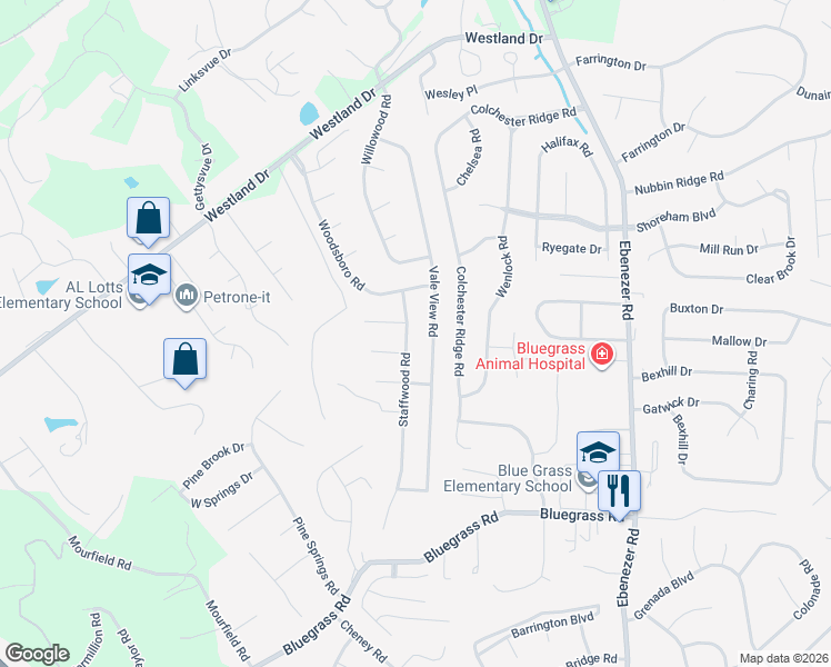 map of restaurants, bars, coffee shops, grocery stores, and more near 1440 Staffwood Road in Knoxville