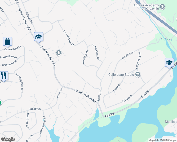 map of restaurants, bars, coffee shops, grocery stores, and more near 39 Edgewater Drive in Knoxville