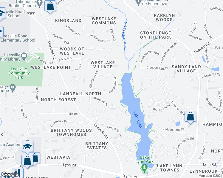 map of restaurants, bars, coffee shops, grocery stores, and more near 7509 Glenharden Drive in Raleigh