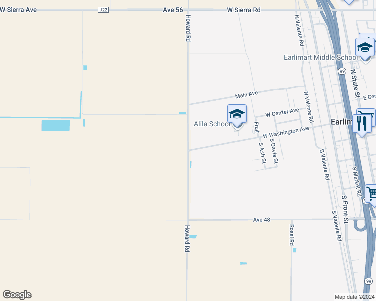 map of restaurants, bars, coffee shops, grocery stores, and more near 513 West Washington Avenue in Earlimart