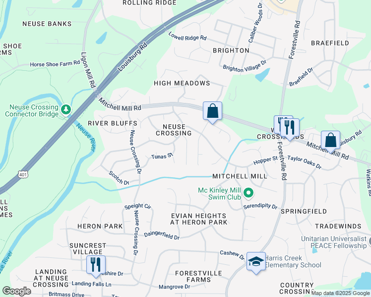 map of restaurants, bars, coffee shops, grocery stores, and more near 3521 Pinkham Way in Raleigh