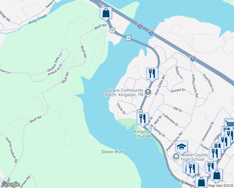 map of restaurants, bars, coffee shops, grocery stores, and more near 1162 Circle Drive in Kingston