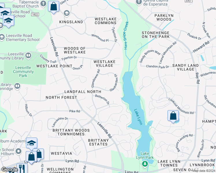 map of restaurants, bars, coffee shops, grocery stores, and more near 7404 Tall Oaks Court in Raleigh